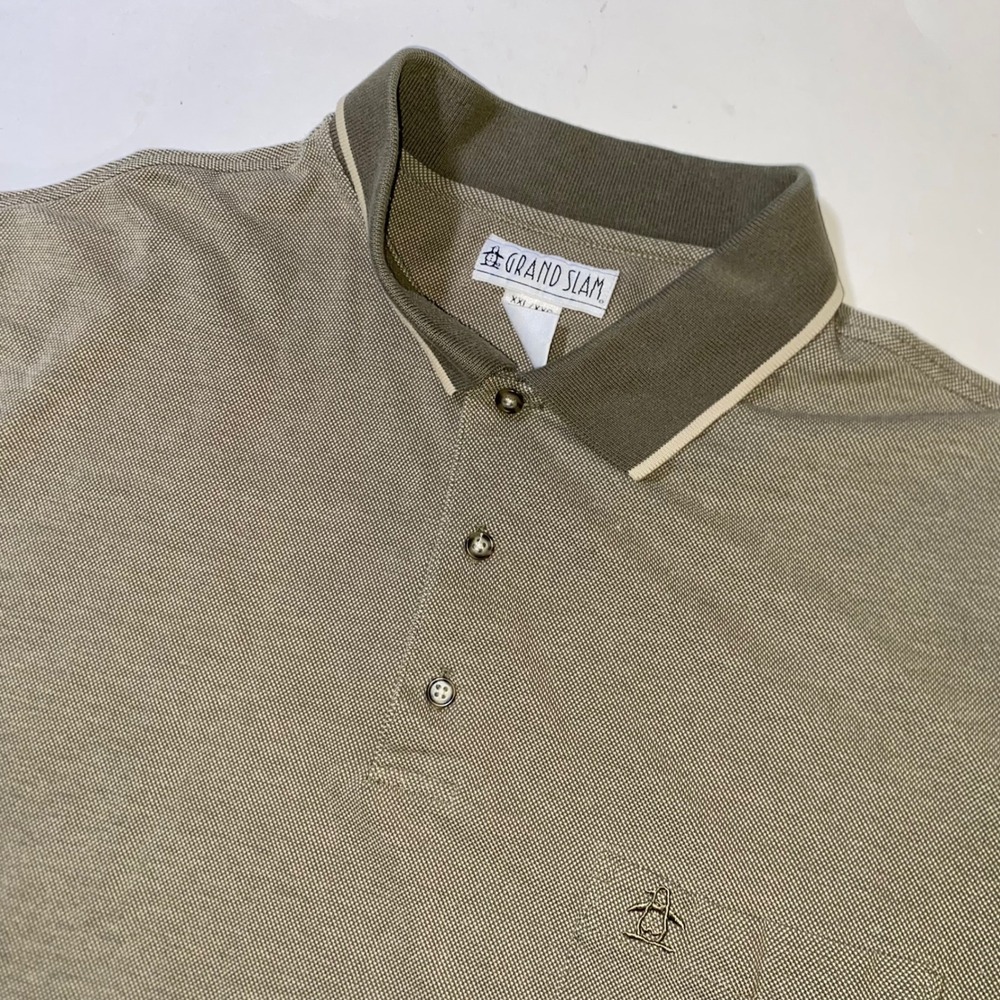 Grand Slam Mens XXL Olive Green Short Sleeve Pique Polo Shirt Chest Pocket Logo